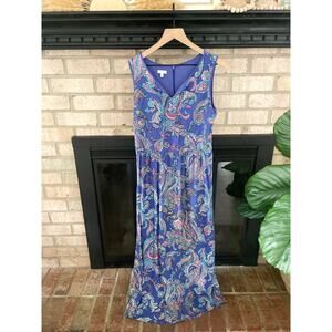 Talbots Paisley Maxi Dress Size 6 Blue Floral Sleeveless Spring Dinner Party